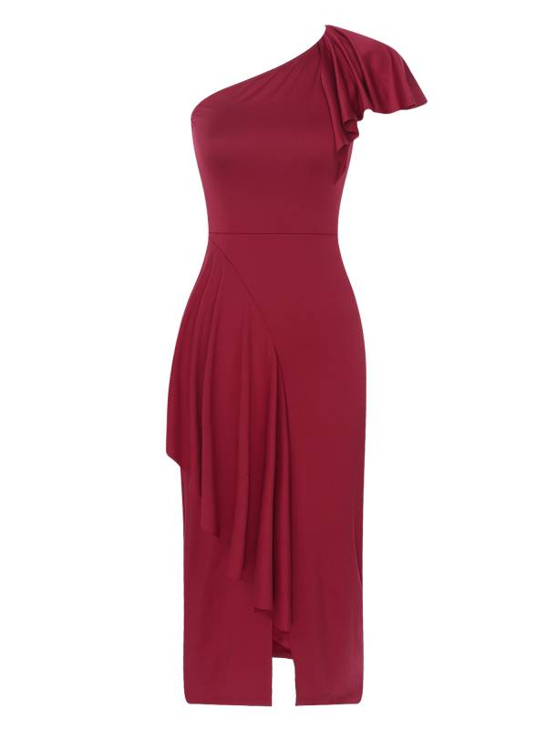 Women One Shoulder Cascading Ruffles Bodycon Pencil Dress for Cocktail thumb