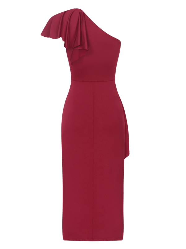 Women One Shoulder Cascading Ruffles Bodycon Pencil Dress for Cocktail thumb