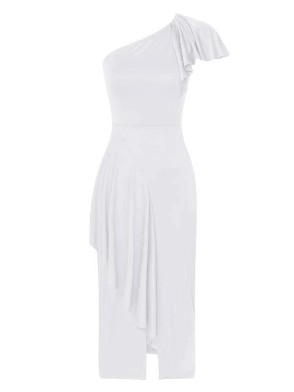 Women One Shoulder Cascading Ruffles Bodycon Pencil Dress for Cocktail thumb