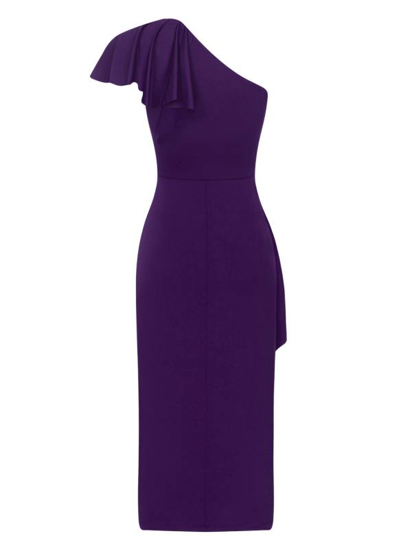Women One Shoulder Cascading Ruffles Bodycon Pencil Dress for Cocktail thumb