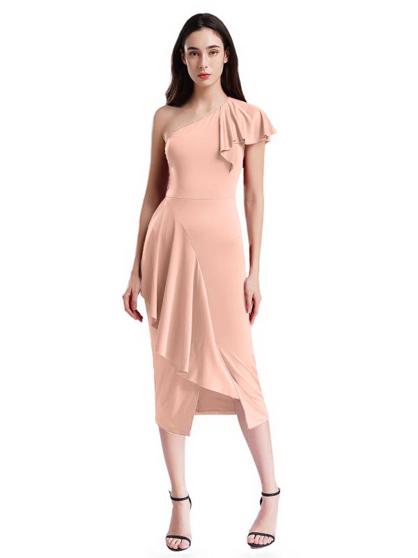 Women One Shoulder Cascading Ruffles Bodycon Pencil Dress for Cocktail thumb