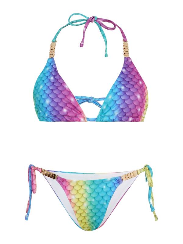 Women 2pcs Fish Scales Print Mermaid Swimsuit Bikini Top and Briefs Set thumb