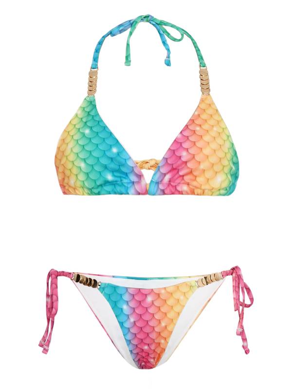 Women 2pcs Fish Scales Print Mermaid Swimsuit Bikini Top and Briefs Set thumb