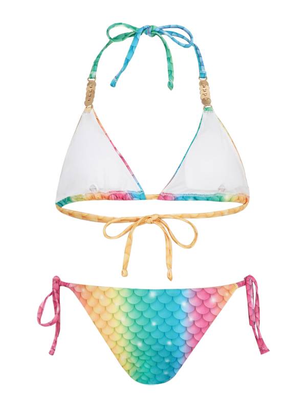 Women 2pcs Fish Scales Print Mermaid Swimsuit Bikini Top and Briefs Set thumb