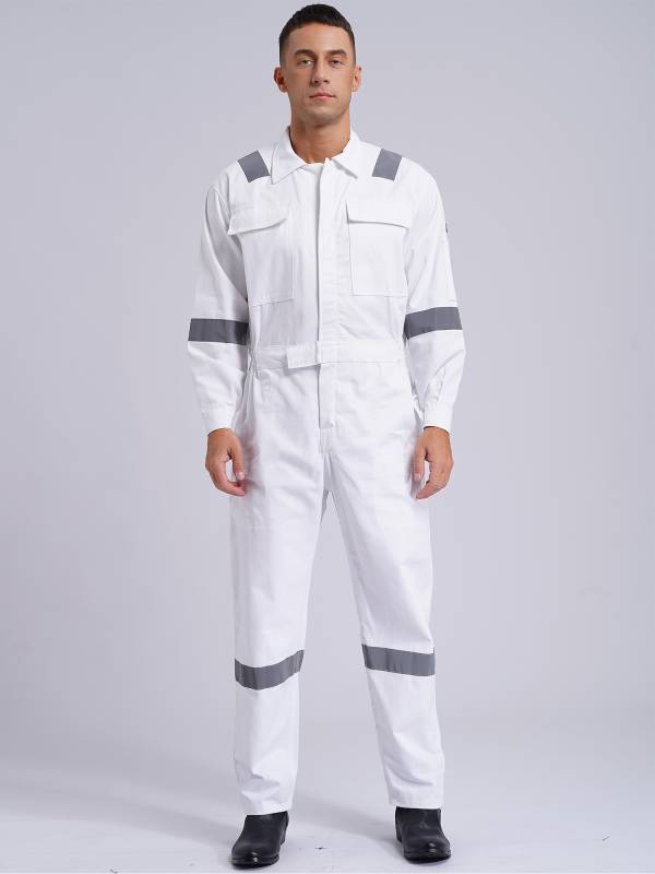 Men Long Sleeve 100% Cotton Reflective Strips Dustproof Dungarees Jumpsuit thumb