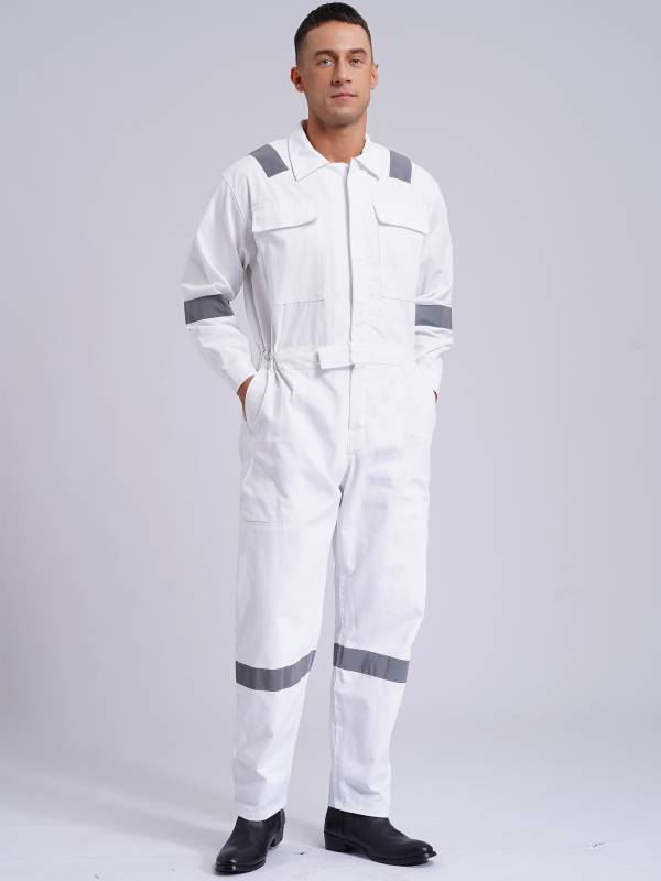 Men Long Sleeve 100% Cotton Reflective Strips Dustproof Dungarees Jumpsuit thumb