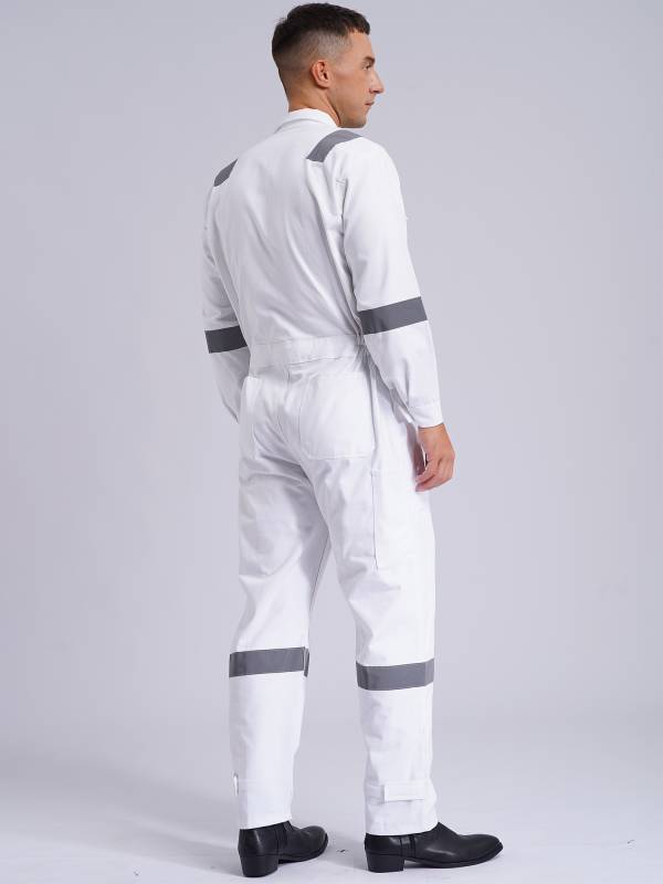 Men Long Sleeve 100% Cotton Reflective Strips Dustproof Dungarees Jumpsuit thumb