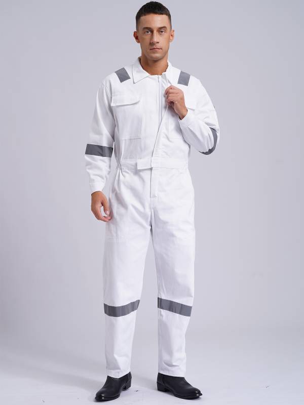 Men Long Sleeve 100% Cotton Reflective Strips Dustproof Dungarees Jumpsuit thumb