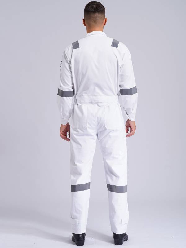 Men Long Sleeve 100% Cotton Reflective Strips Dustproof Dungarees Jumpsuit thumb