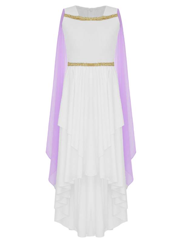 Kids Girls Sleeveless Shawl Flowy Hi-Lo Dress Halloween Greek Toga Costume thumb