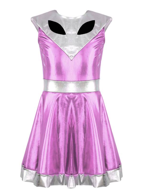 Kids Girl Sleeveless Metallic Y3K A-line Dress Halloween Alien Costume thumb