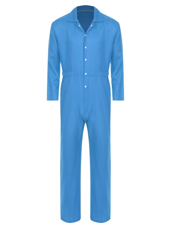 Men Turn-down Collar Long Sleeve Button-up Worker Coveralls Jumpsuit thumb