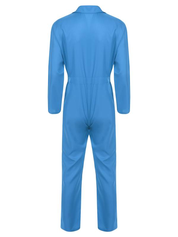 Men Turn-down Collar Long Sleeve Button-up Worker Coveralls Jumpsuit thumb