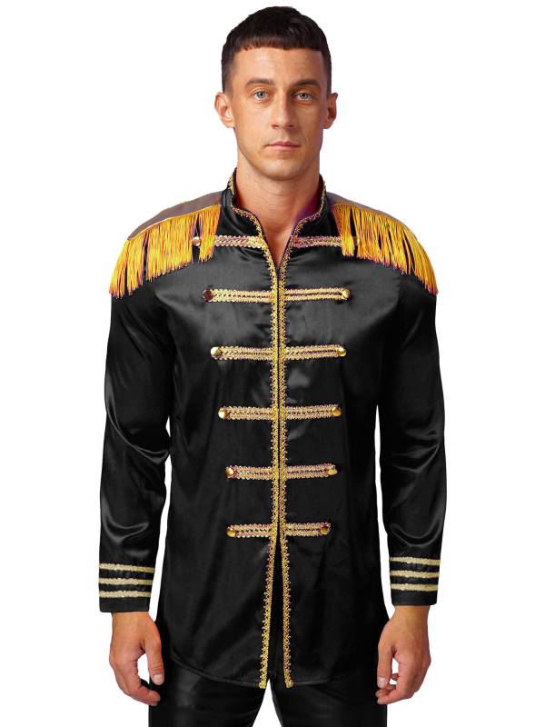 Men Halloween Long Sleeve Front Zip-up Satin Jackets Circus Costume thumb