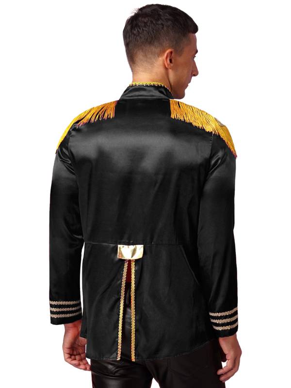 Men Halloween Long Sleeve Front Zip-up Satin Jackets Circus Costume thumb