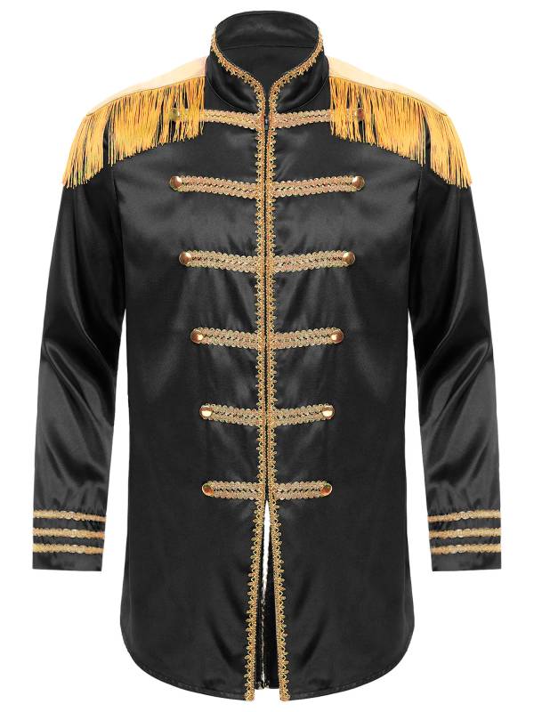 Men Halloween Long Sleeve Front Zip-up Satin Jackets Circus Costume thumb
