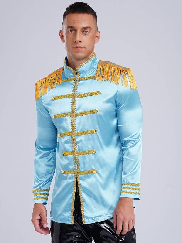 Men Halloween Long Sleeve Front Zip-up Satin Jackets Circus Costume thumb