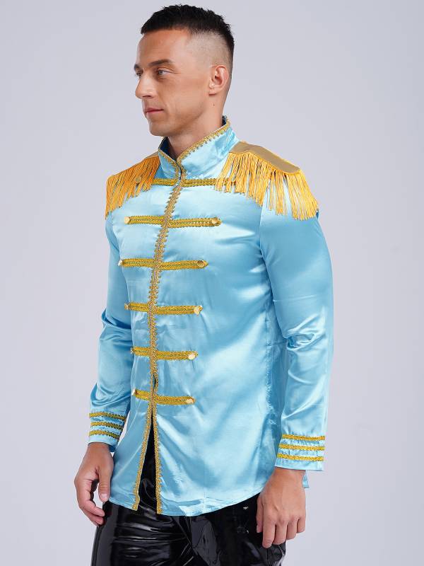 Men Halloween Long Sleeve Front Zip-up Satin Jackets Circus Costume thumb