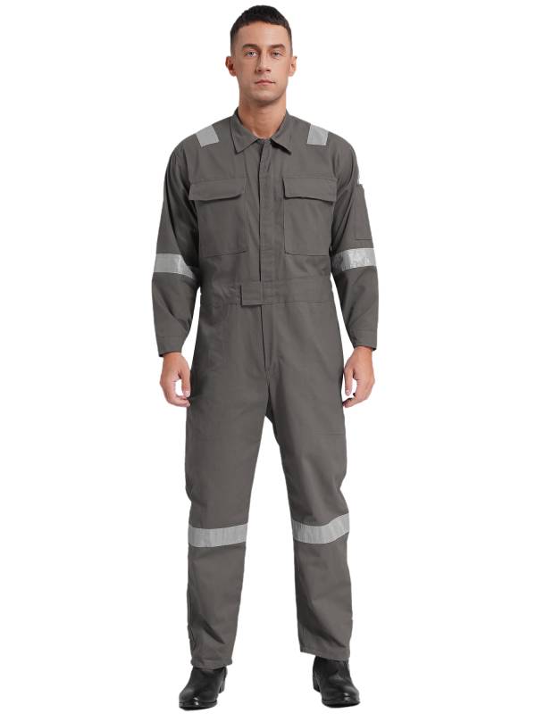 Men Long Sleeve 100% Cotton Reflective Strips Dustproof Dungarees Jumpsuit thumb
