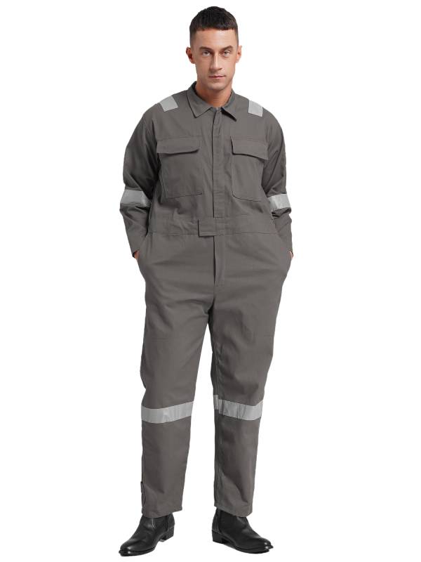 Men Long Sleeve 100% Cotton Reflective Strips Dustproof Dungarees Jumpsuit thumb