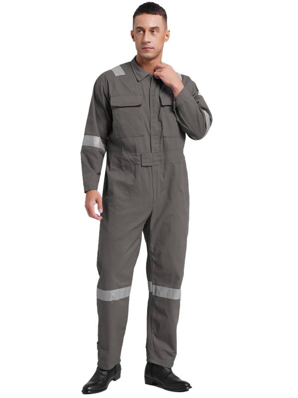 Men Long Sleeve 100% Cotton Reflective Strips Dustproof Dungarees Jumpsuit thumb