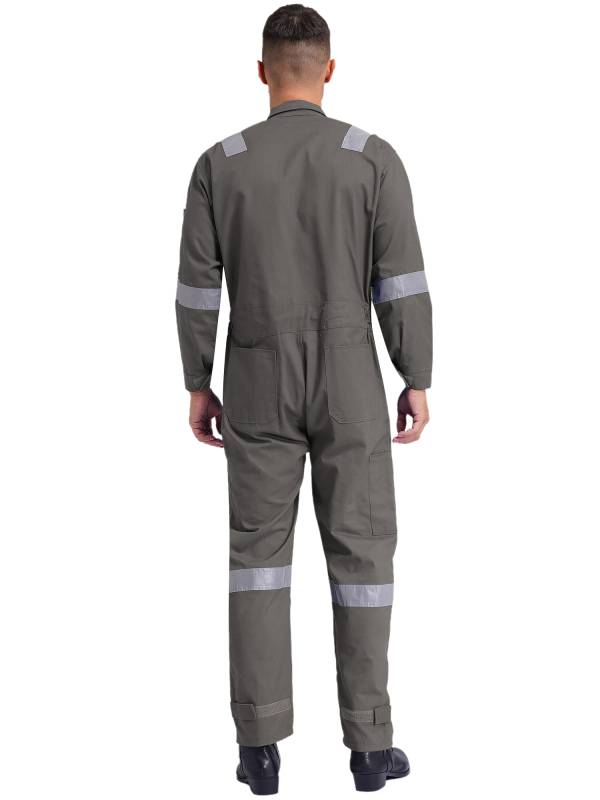 Men Long Sleeve 100% Cotton Reflective Strips Dustproof Dungarees Jumpsuit thumb