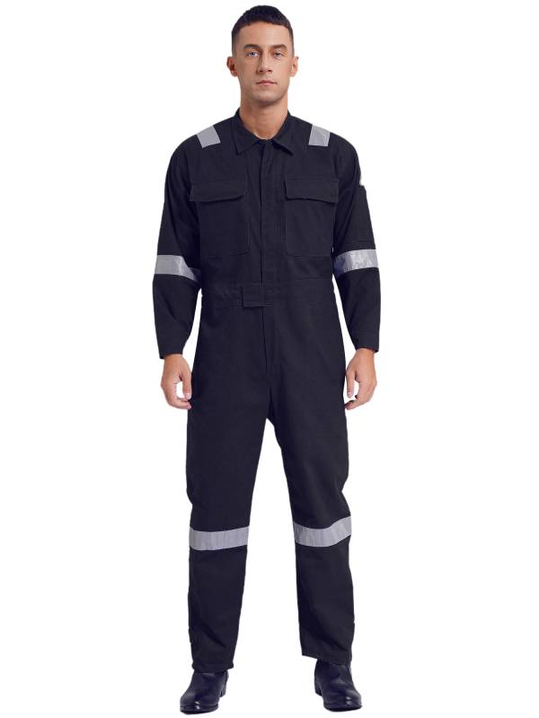Men Long Sleeve 100% Cotton Reflective Strips Dustproof Dungarees Jumpsuit thumb