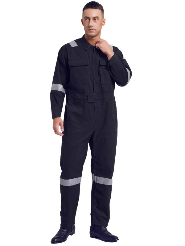 Men Long Sleeve 100% Cotton Reflective Strips Dustproof Dungarees Jumpsuit thumb