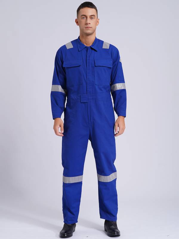 Men Long Sleeve 100% Cotton Reflective Strips Dustproof Dungarees Jumpsuit thumb