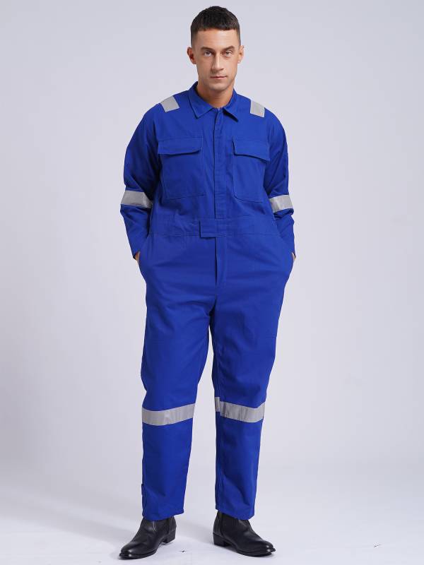 Men Long Sleeve 100% Cotton Reflective Strips Dustproof Dungarees Jumpsuit thumb