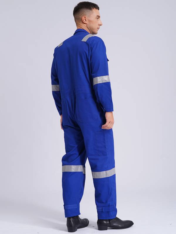 Men Long Sleeve 100% Cotton Reflective Strips Dustproof Dungarees Jumpsuit thumb