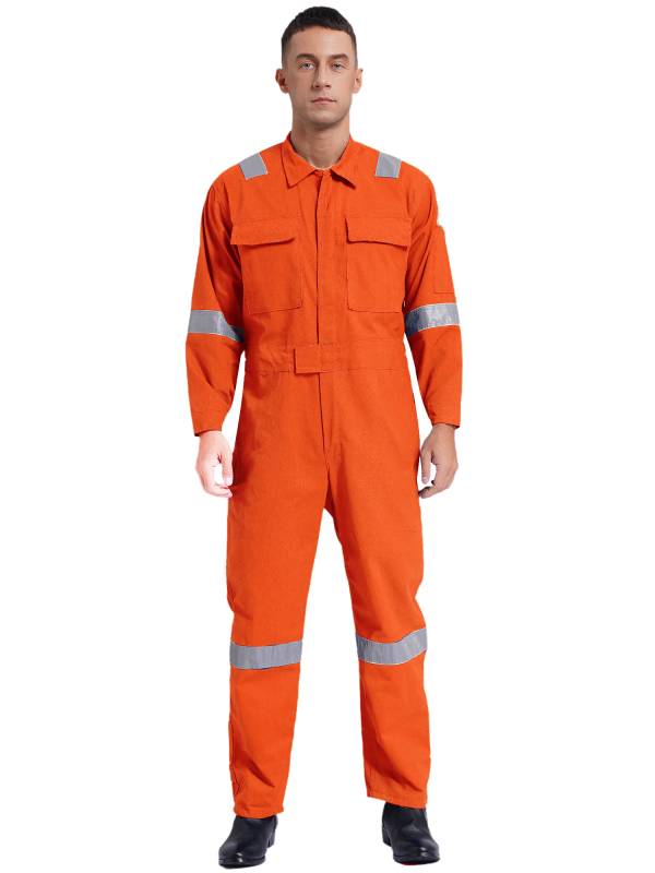 Men Long Sleeve 100% Cotton Reflective Strips Dustproof Dungarees Jumpsuit thumb