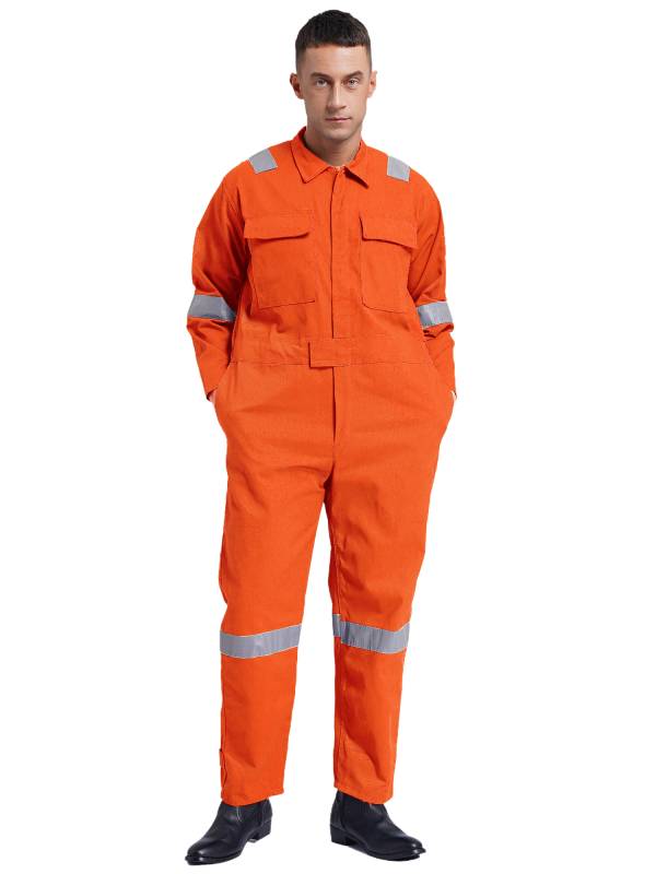 Men Long Sleeve 100% Cotton Reflective Strips Dustproof Dungarees Jumpsuit thumb