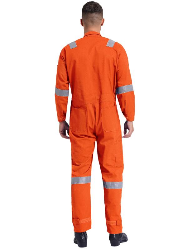 Men Long Sleeve 100% Cotton Reflective Strips Dustproof Dungarees Jumpsuit thumb