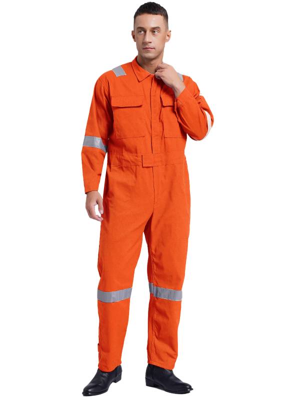 Men Long Sleeve 100% Cotton Reflective Strips Dustproof Dungarees Jumpsuit thumb
