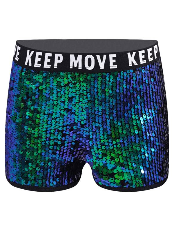Kids Girls Sparkling Sequin Letters Print Jazz Dance Shorts thumb