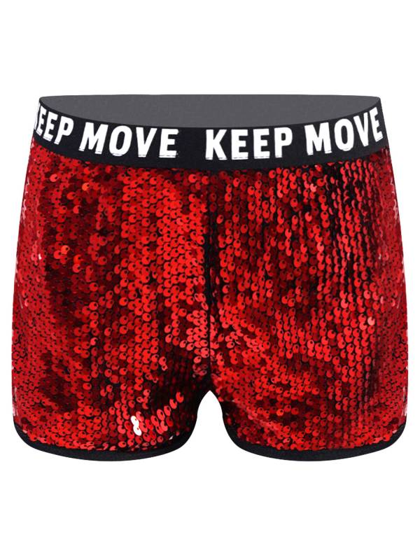 Kids Girls Sparkling Sequin Letters Print Jazz Dance Shorts thumb