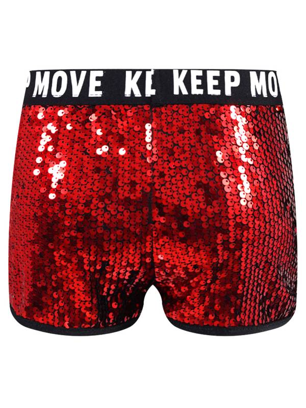 Kids Girls Sparkling Sequin Letters Print Jazz Dance Shorts thumb