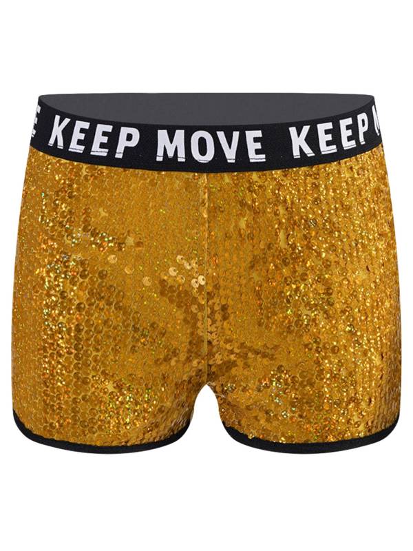 Kids Girls Sparkling Sequin Letters Print Jazz Dance Shorts thumb