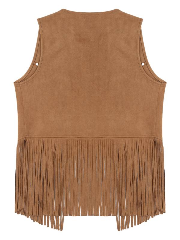 Men Faux Suede Tassel Rivets Fringe Open Front Cowboy Vest thumb
