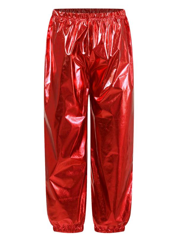 Kids Boys Girls Shiny Metallic Elastic Waistband Jazz Dance Pants thumb