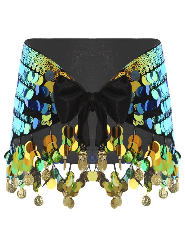 Women Belly Dance Triangle Hip Scarf Sequin Fringe Lace-Up Hip Skirt thumb