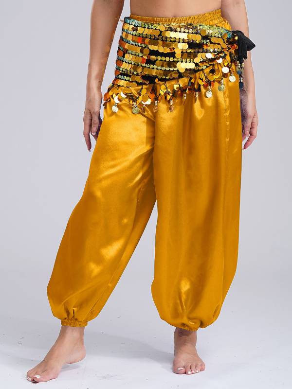 Women Belly Dance Triangle Hip Scarf Sequin Fringe Lace-Up Hip Skirt thumb