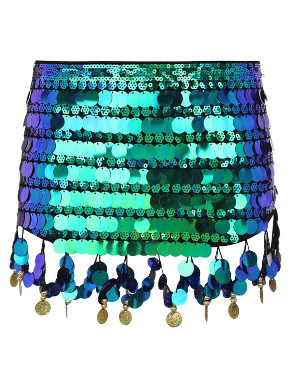 Women Belly Dance Triangle Hip Scarf Sequin Fringe Lace-Up Hip Skirt thumb