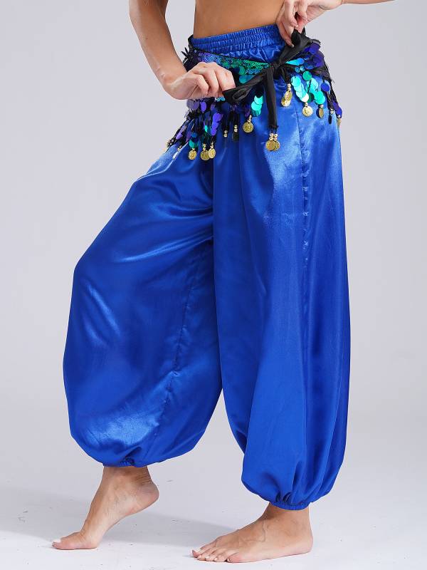 Women Belly Dance Triangle Hip Scarf Sequin Fringe Lace-Up Hip Skirt thumb