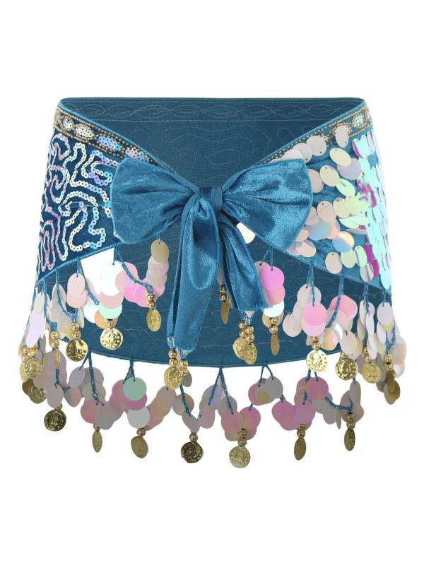 Women Belly Dance Triangle Hip Scarf Sequin Fringe Lace-Up Hip Skirt thumb