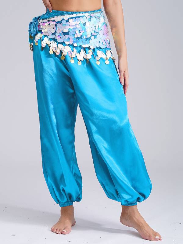 Women Belly Dance Triangle Hip Scarf Sequin Fringe Lace-Up Hip Skirt thumb
