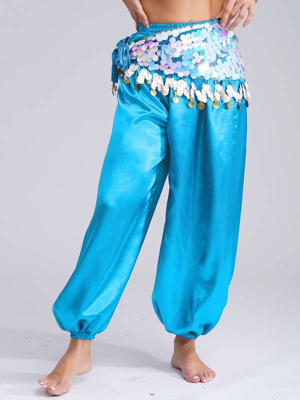 Women Belly Dance Triangle Hip Scarf Sequin Fringe Lace-Up Hip Skirt thumb