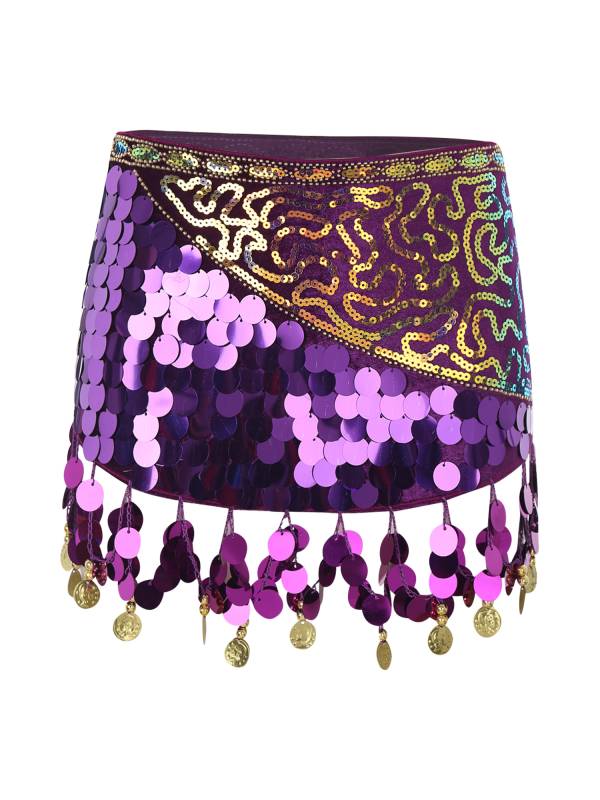 Women Belly Dance Triangle Hip Scarf Sequin Fringe Lace-Up Hip Skirt thumb