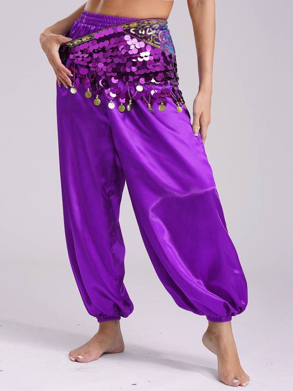 Women Belly Dance Triangle Hip Scarf Sequin Fringe Lace-Up Hip Skirt thumb